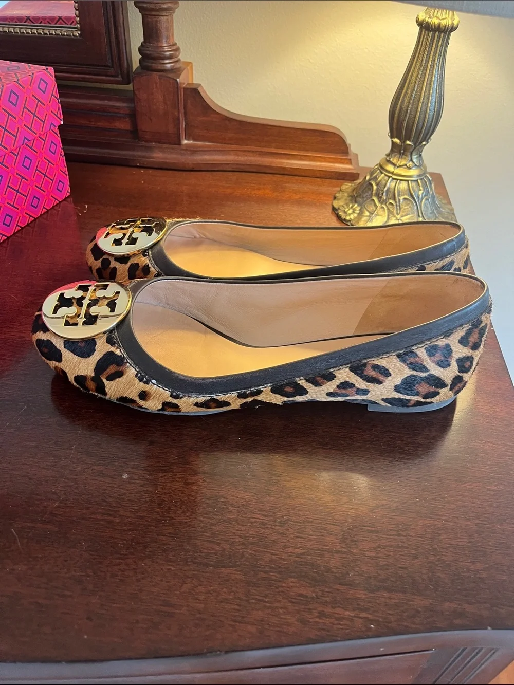 Tory Burch Leopard-Print Reva Flats with Gold Logo Medallion